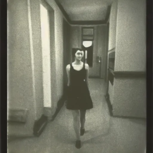 Prompt: polaroid of case study of woman clubbing full body by Tarkovsky