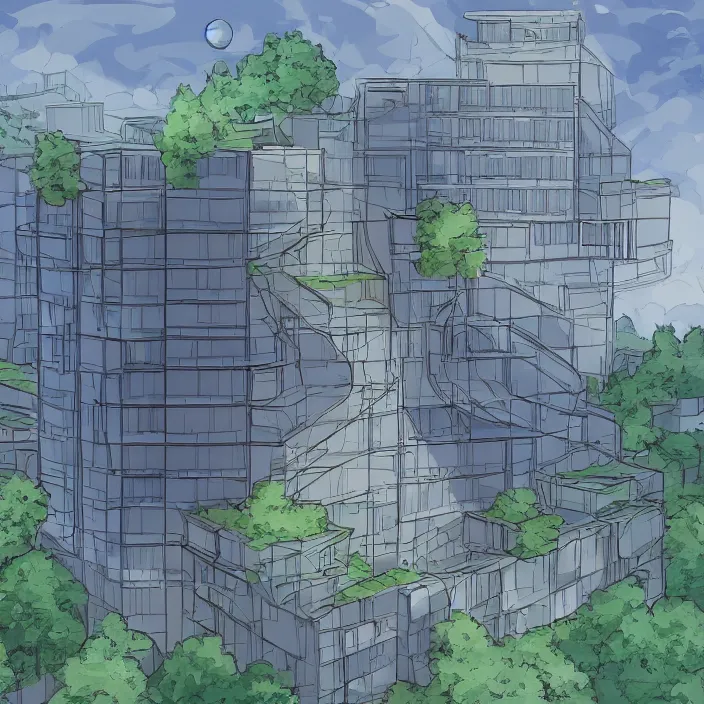 Prompt: a building in a landscape, trending on pixiv