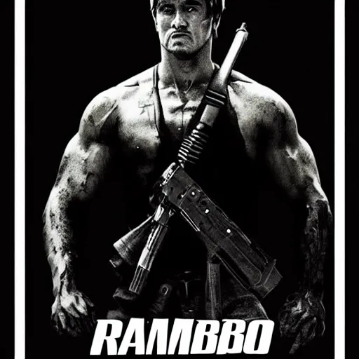 Image similar to rambo movie poster with black background