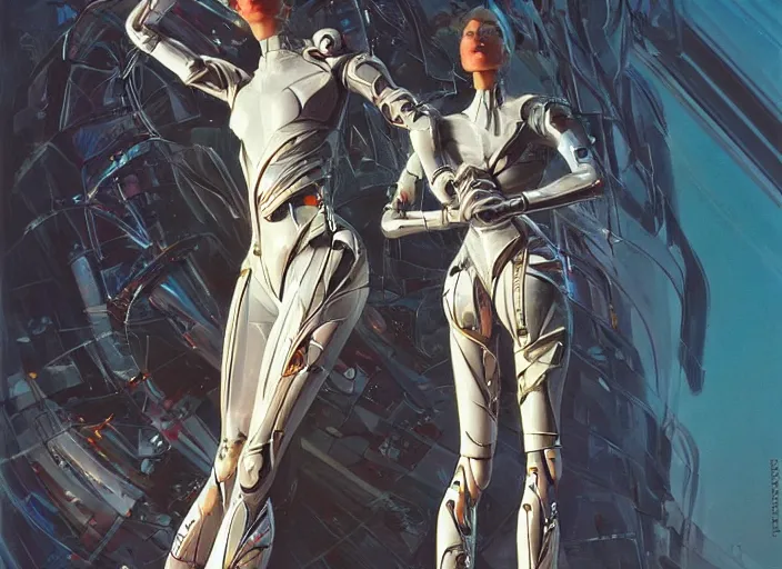 Prompt: feminine polish cyborg, full body, high fashion, futurism, aerodynamic, flowing, intricate, slick, highly detailed, digital painting, vogue, concept art, smooth, sharp focus, hd, art by syd mead and john berkey and annie leibovitz