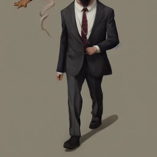 Image similar to well proportioned, stylized expressive master furry art painting of an anthro otter, headshot, wearing suit and tie, walking to his job character portrait feature stylized by blotch, rukis, charlie bowater, ross tran, artgerm, makoto shinkai, detailed, soft lighting, rendered in octane