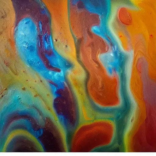 Image similar to abstract oil painting of organic shapes merging and melting