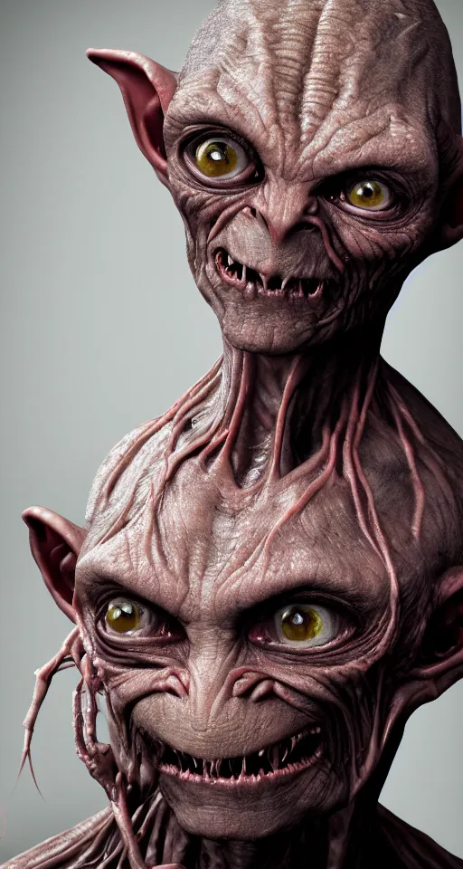 Image similar to photo of demon gollum, full portrait, realistic face, detailed, sony a 7 r