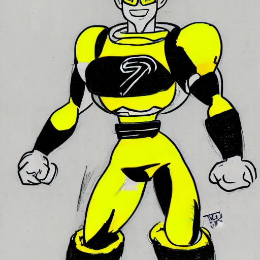 Image similar to a drawing of a cartoon character in yellow and black, concept art by Akira Toriyama, pixiv, neogeo, toonami, dynamic pose, official art