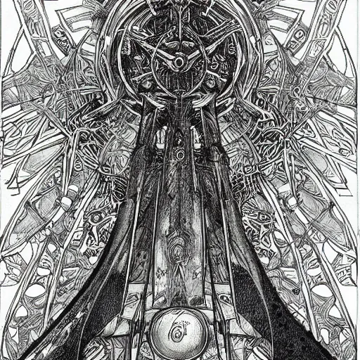 Image similar to highly detailed perspective magic sword drawing black and white goetic pen and ink concept design by hiroya oku!! mucha sword concept art design still life