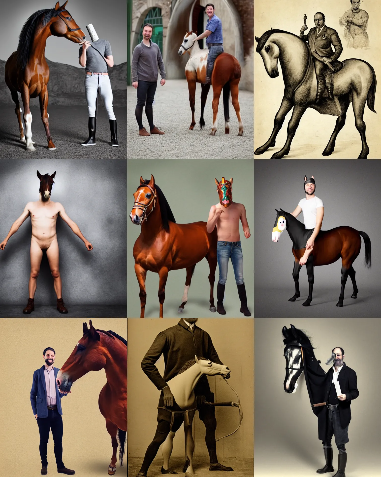 Prompt: guy with horse head, horse legs and human body