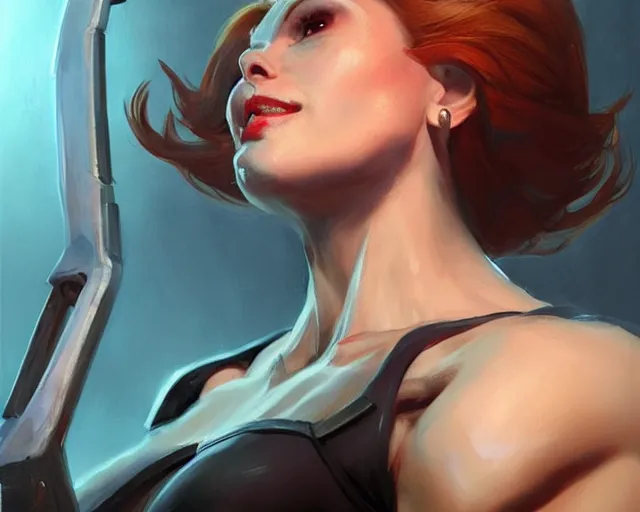 Prompt: portrait of moira from overwatch as a beautiful female bodybuilder amazon with plump lips, elegant, fantasy, hd shot, digital portrait, beautiful, artstation, comic style, by artgerm, guy denning, jakub rozalski, magali villeneuve and charlie bowater