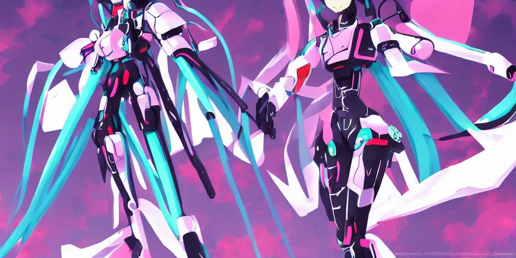 Prompt: hatsune miku piloting neon genesis evangelion mech, digital art, art station, tredning on art station,