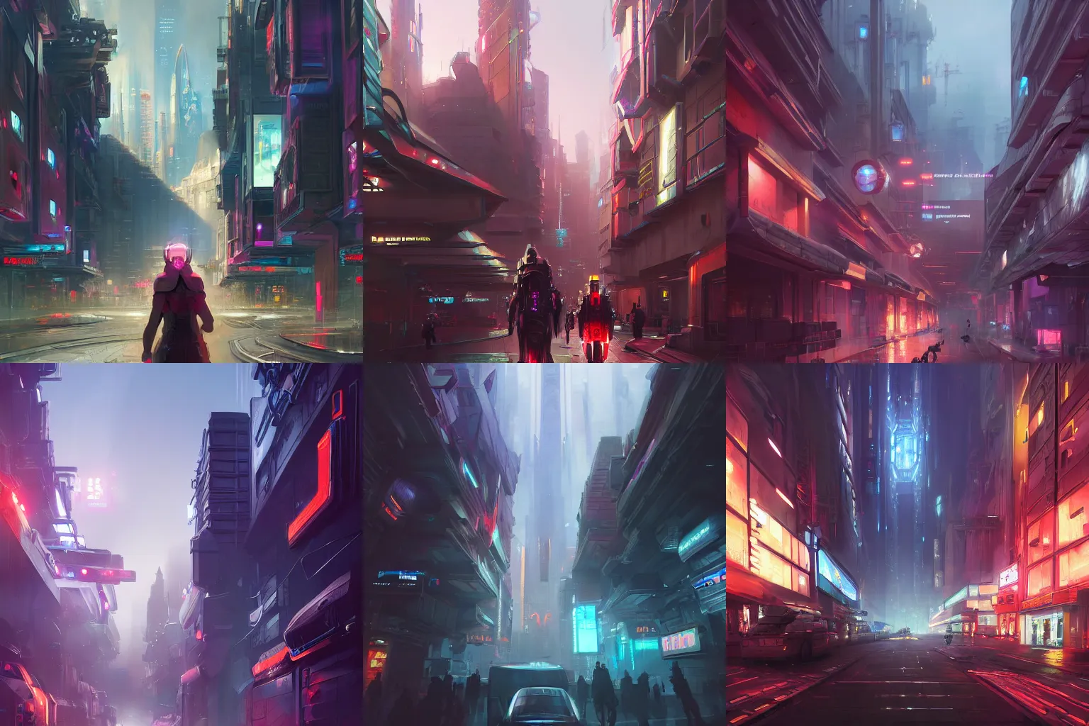 Prompt: Edinburgh Highstreet, futuristic cyberpunk scenario, concept art by Noah Bradley, Darek Zabrocki, Tyler edlin, Jordan Grimmer, Neil Blevins, James Paick, Natasha Tan, highly detailed, ultra detailed, ultra realistic, trending on artstation, cgstudio