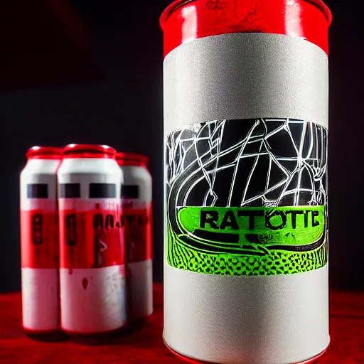 Image similar to photograph radioactive energy drink can, HD, 8k, RED camera