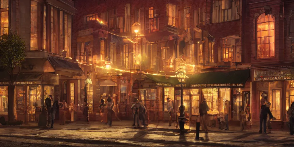 Image similar to Photorealistic theatre on quite Charlottetown night. Hyperdetailed photorealism, UHD, amazing depth, glowing rich colors, golden ration, 3d shading, cinematic lighting, artstation concept art