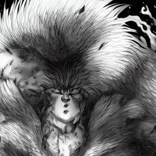 Image similar to fat orange cat, berserk, manga panel, murata, 4k, realistic