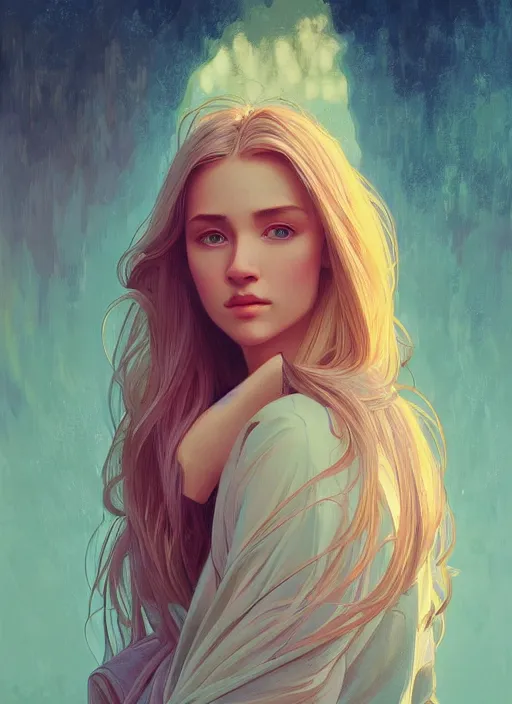 Prompt: handsome young women with shoulder length blonde hair, half body shot, path traced, highly detailed, high quality, digital painting, alena aenami, lilia alvarado, shinji aramaki, karol bak, alphonse mucha, tom bagshaw