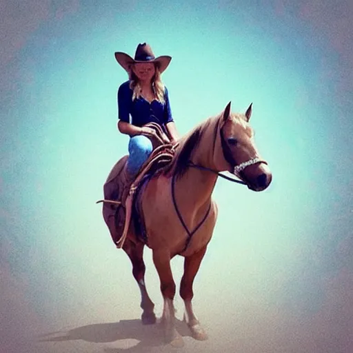 Prompt: “ cowgirl in a bikini riding a horse through space ”