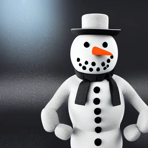 Image similar to a highly detailed humanoid snowman in business suit with black eyes and mouth, no nose, hyperrealism, professional, octane render, digital art