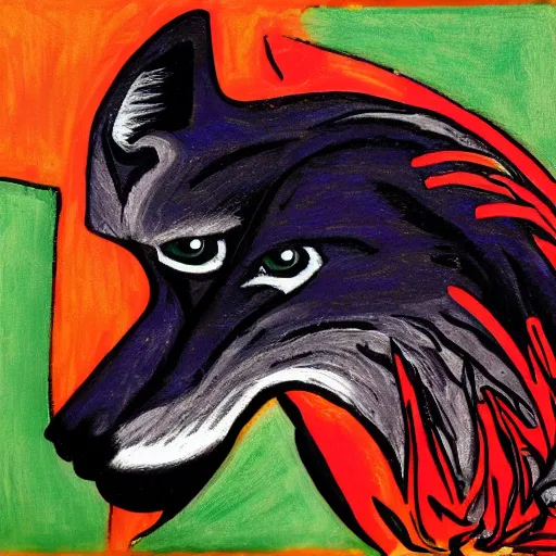 Image similar to retarded wolf, expressionism