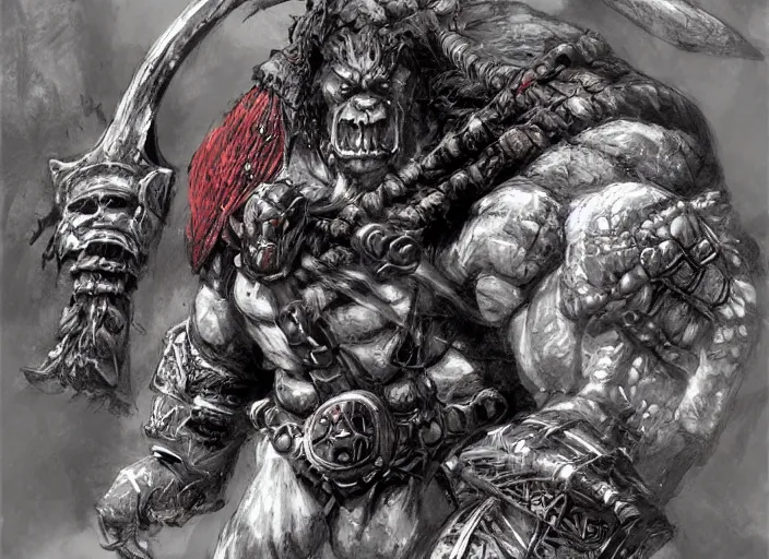 Prompt: orc concept art, yoshitaka amano, akihiko yoshida