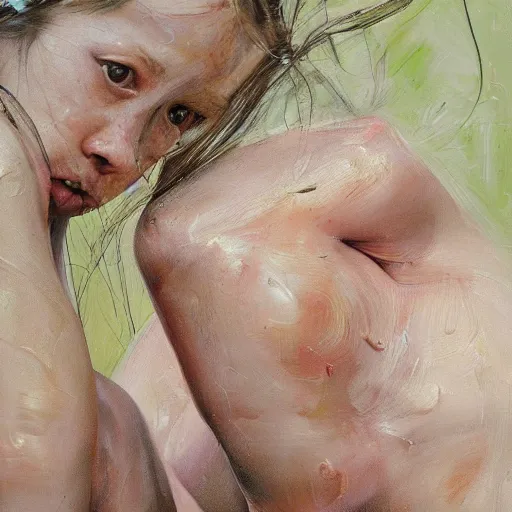 Prompt: high quality high detail painting by jenny saville, hd, pretty girl running in a park, wind, photorealistic lighting