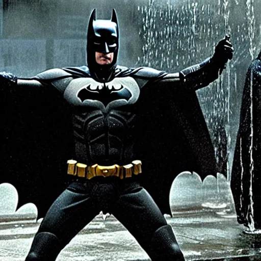 Image similar to batman having a cold shower, in the film, the dark knight, christopher nolan