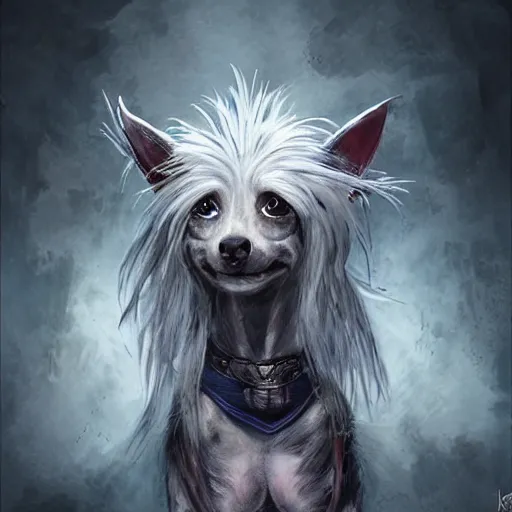 Prompt: Chinese crested powderpuff dog, armour, Anthropomorphized, casting epic spell, magic the gathering artwork, D&D, fantasy, cinematic lighting, centered, symmetrical, highly detailed, digital painting, artstation, concept art, smooth, sharp focus, illustration, volumetric lighting, epic Composition, 8k, art by Akihiko Yoshida and Greg Rutkowski and Craig Mullins, heroic pose, oil painting, cgsociety, magic lab background