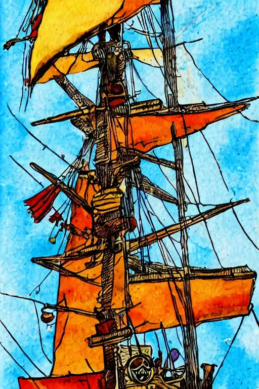 Image similar to a parrot on a pirate ship, abstract, vintage, artistic, sharp focus, masterpiece, watercolor, art in the style of joshy sly