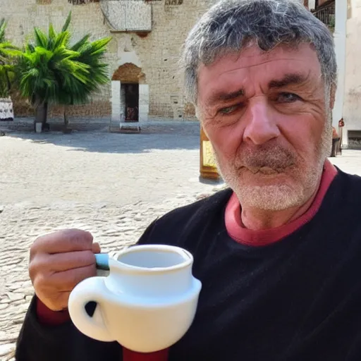 Image similar to a roman drinking a coffee in alhaurin de la torre in spain