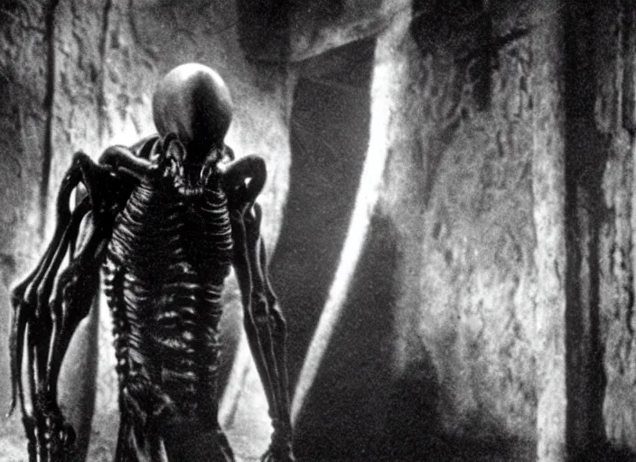 Image similar to Xenomorph in a still from the movie Nosferatu: A Symphony of Horror (1922), high quality