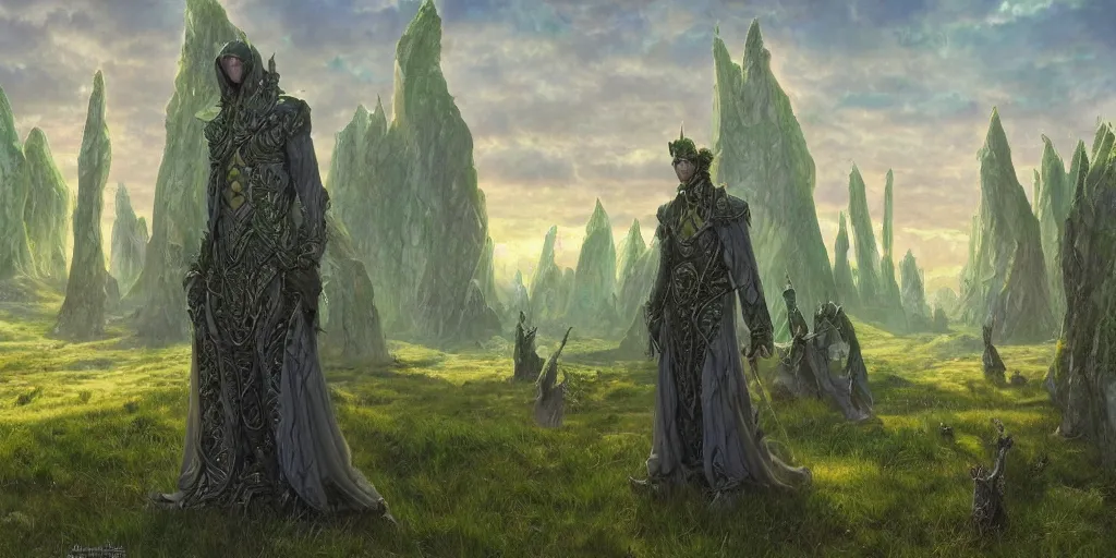 Prompt: The elegant single lonesome fantasy marble Magical wizards tower, green fields in the background, wide angle, cinematic, art by Donato Giancola and Bayard Wu, digital art, trending on artstation