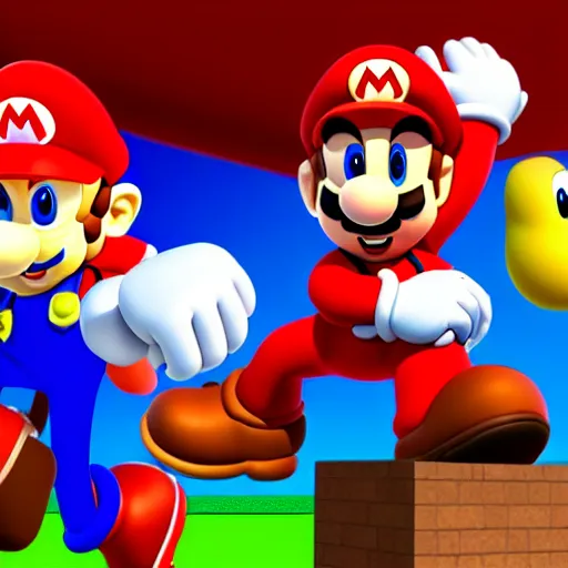 Prompt: a 3 d render of mario with sonic's hair