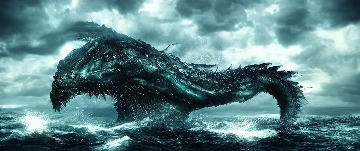 Prompt: ocean monster hyper realistic dramatic lighting establishing shot extremely high detail foto realistic cinematic lighting post processed