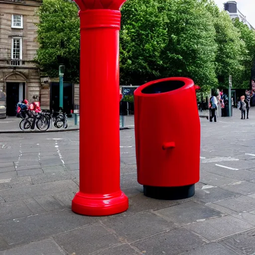 Prompt: a giant statue of a red plunger and a toilet in the center of london.