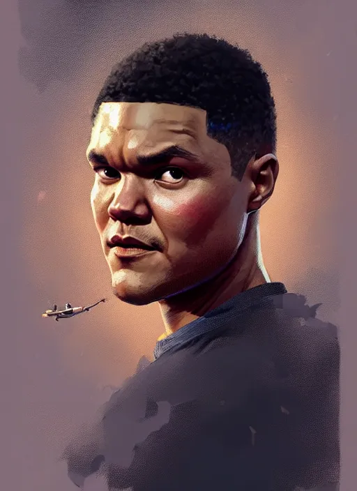 Image similar to dream highly detailed portrait of trevor noah, magnificent, photographic realistic background, by atey ghailan, by greg rutkowski, by greg tocchini, by james gilleard, by joe fenton, by kaethe butcher, trending on instagram, award winning details