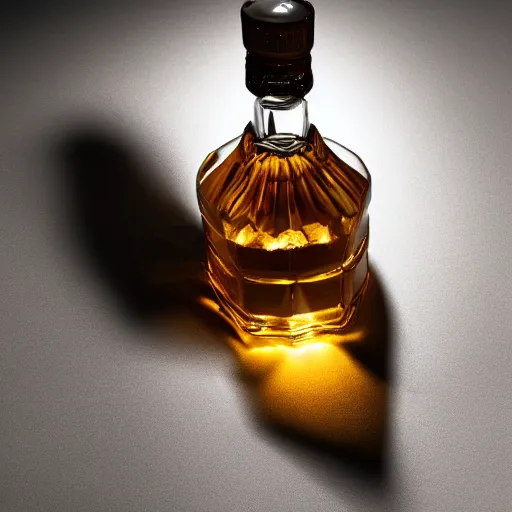 Image similar to whisky bottle on a table, product photography, dramatic lighting, marketting imagery