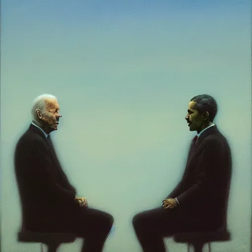 Prompt: a portrait of joe biden and barack obama, painted by zdzislaw beksinski