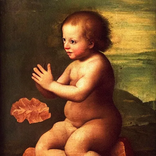 Prompt: Renaissance painting portrait of a cherub