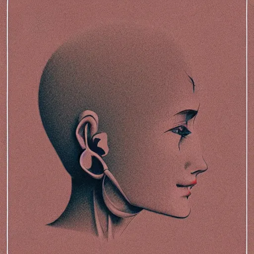 Image similar to stipple shaded illustration of a human ear by ilya kuvshinov, anatomy book, retro flat colors, retrofuturism