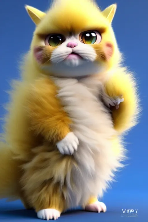 Image similar to high quality 3 d render hyperrealist very cute multipastel fluffy! grumpy griffin cat hybrid with fluffy wings!, vray smooth, in the style of detective pikachu, hannah yata charlie immer, dramatic yellow light, low angle, uhd 8 k, sharp focus