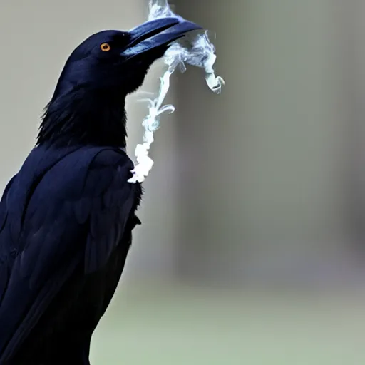 Prompt: a crow smoking a cigarette