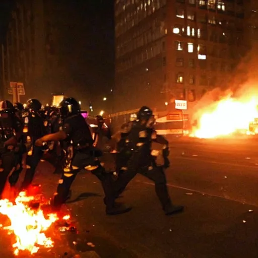 Image similar to a riot in nyc ,looting ,fire ,police