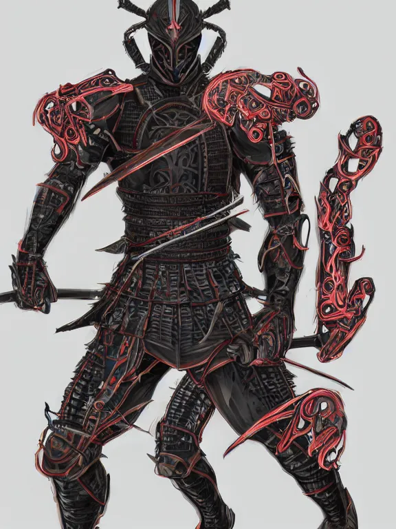 Image similar to full body front view portrait of natural, bio - mechanical ninja samurai, character design, correct anatomy, concept art, digital illustration, ray tracing, ultra detailed, fantasy, neon lighting, intricate and highly detailed, coloured with lots of colour, pose, fantasy, sharp focus,