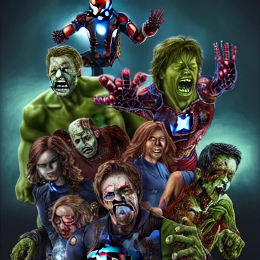 Image similar to a portrait of the avengers as zombies, highly detailed, digital photo, hdri, by christopher bretz and john carpenter, vivid colors, high contrast, 8 k resolution, intricate, photorealistic, smooth, psychedelic color scheme, concept art, award winning, cg society contest winner