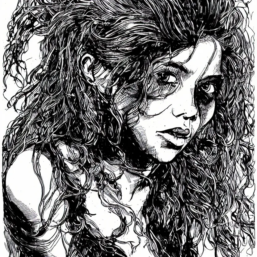 Image similar to portrait of shakira in the style of marc silvestri pen and ink drawing, high detail