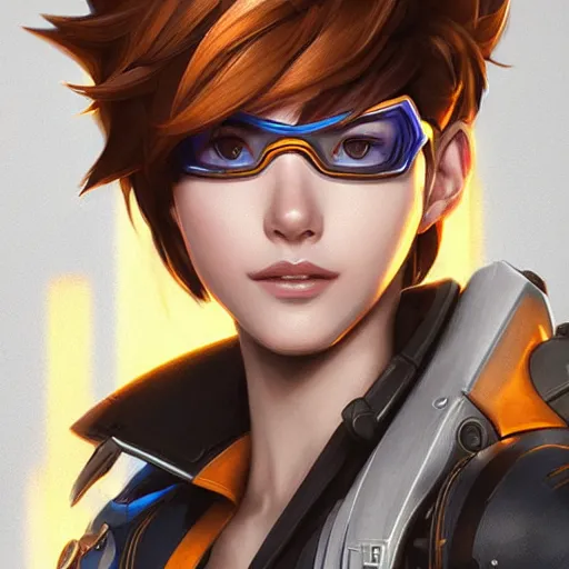 Image similar to tracer overwatch portrait, close up, concept art, intricate details, highly detailed photorealistic portrait by michael komarck, joel torres, seseon yoon, artgerm and warren louw