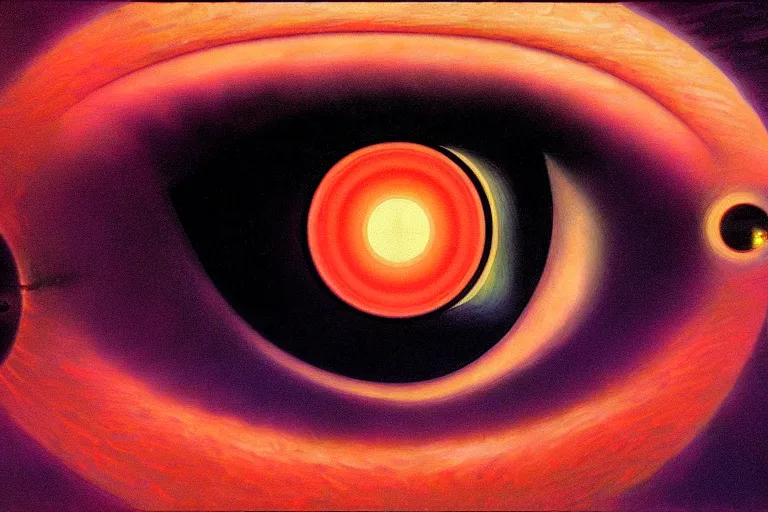 Image similar to eye as a black hole, art deco, moebius, cinematic lighting, beautiful, elegant, oil painting,