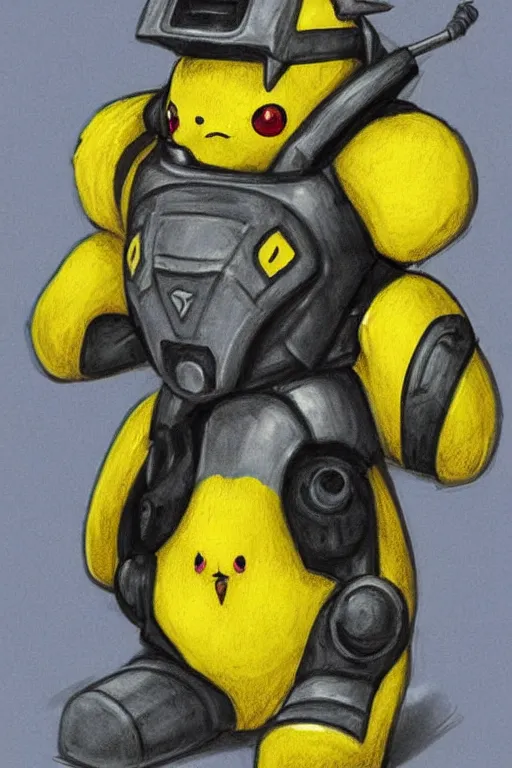 Image similar to portrait of pikachu in starcraft terran marine power armor, concept art by wayne reynolds