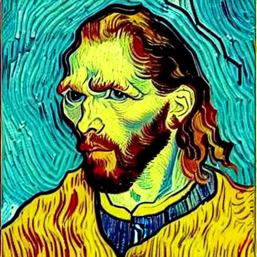 Prompt: portrait of jesus christ, talking on the phone, style of van gogh