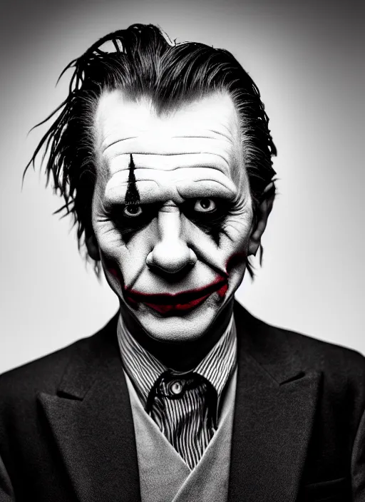 Prompt: photo of Gary Oldman as the Joker by Lee Jeffries, head shot, detailed, award winning, Sony a7R