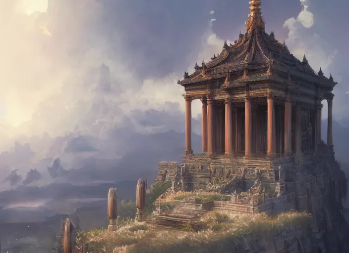Prompt: 'Epic Classical Temple in the Clouds', anime, a fantasy digital painting by Greg Rutkowski and James Gurney, trending on Artstation, highly detailed
