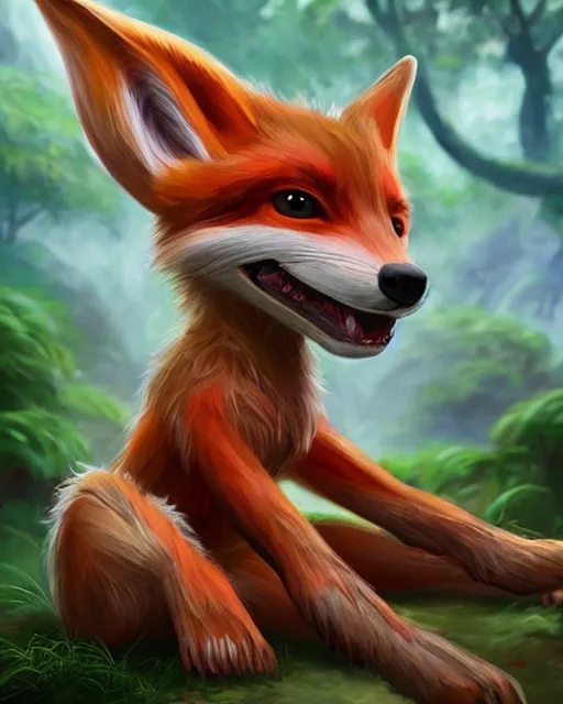 Image similar to award - winning extremely detailed fantasy art of a cute innocent eyes anthropomorphic vulpes vulpes fulva wearing polo shirt and cargo shorts, 4 k