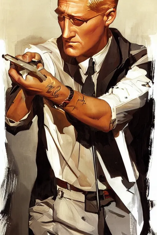 Prompt: boomhauer, painting by jc leyendecker!! phil hale!, angular, brush strokes, painterly, vintage, crisp